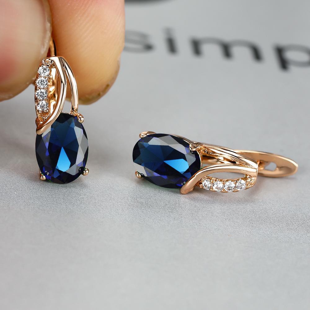 Popular Champagne Gold Oval Navy Blue Earrings for Women Simple and Personalized Temperament