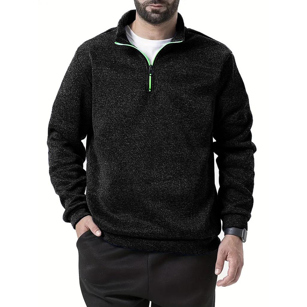 

Men s Fashionable Half-Zip Stand Collar Fleece Pullover Sweater for Autumn and Winter Breathable and Comfortable Ideal Casual and Outdoor Activities S чорний
