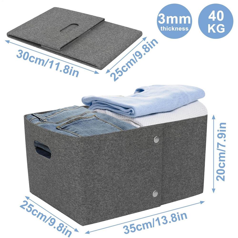

Storage Basket Foldable Felt Fabric Organizer Organizing Baskets for Shelves for Living Room Bedroom Bathroom Nursery Laundry темно-сірий