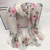 Whimsical Camellia Print Chiffon Scarf - Soft, Breathable & Versatile Shawl for Women - Perfect for All Seasons, Polyester Fiber, Elegant Accessory