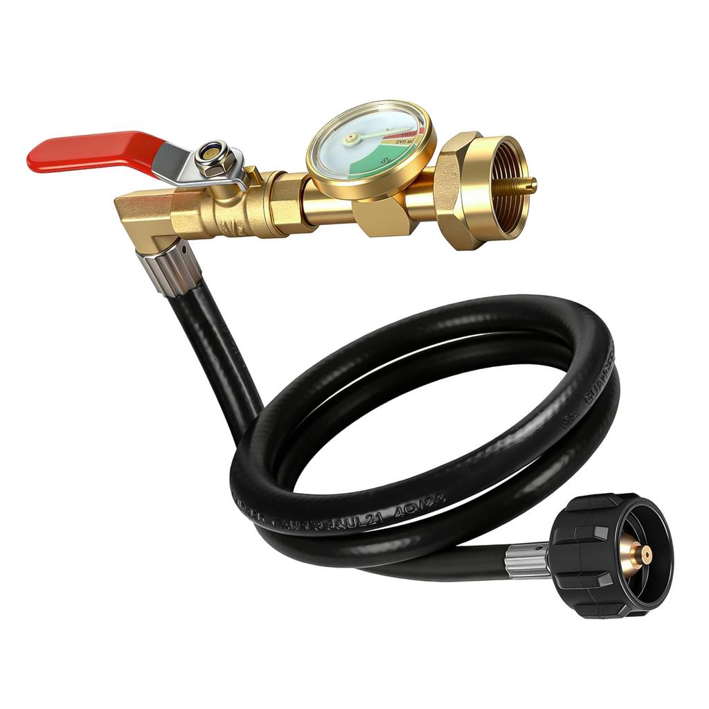 Propane Tank Refill Adapter With Glow-In-The-Dark Pressure Gauge Ball Valve Gas Accessories For Camping And BBQ