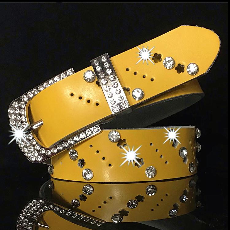 

Кожаный женский ремень со стразами Модный женский ремень Пояс Stall Belt Пояс 110cm жёлтый