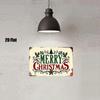 Vintage Merry Christmas Metal Wall Sign, 8x12in, Holly Wreath Design, Red/Green/Gold, Easy Install
