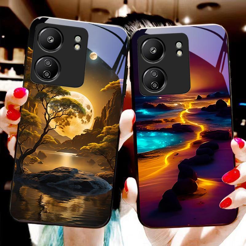 Shining Stone Light For Xiaomi Redmi 13C Note13 12 Pro Plus 5G Note 9 13T Pro POCO X6 F5 F6 Black Tempered Glass Phone Case