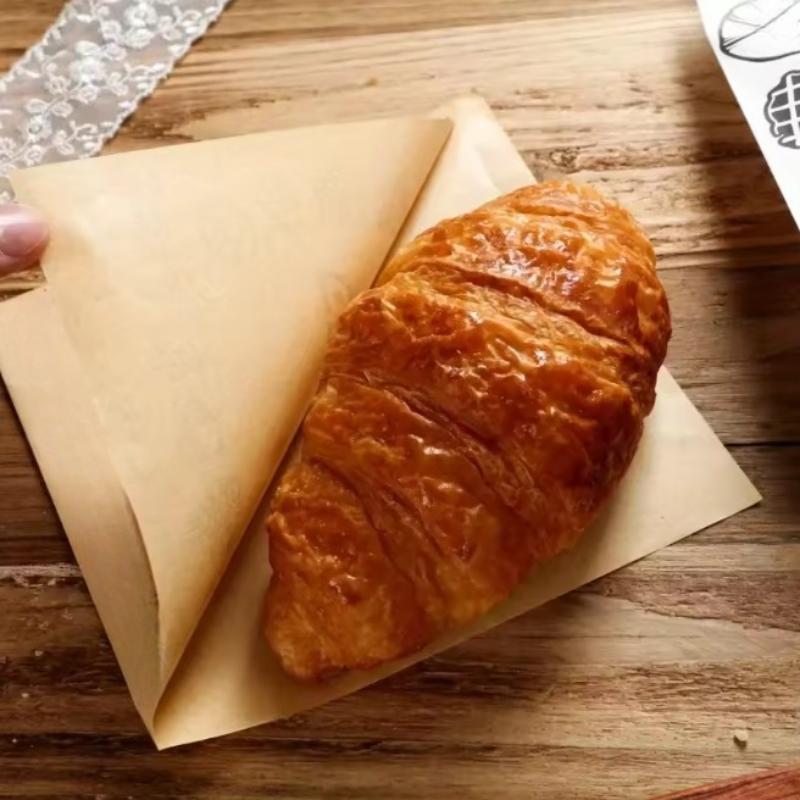 50Pcs/Lot Kraft Bakery Bags Kraft Paper Sandwich Paper Wrap Disposable Food Packing Paper Triangle Shape Oil-Proof Doughnut