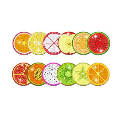 12 piezas/caja Posavasos de pintura de diamantes DIY de frutas con soporte para bebidas Posavasos Kits de arte de diamantes Adultos Regalos Manualidad de diamantes