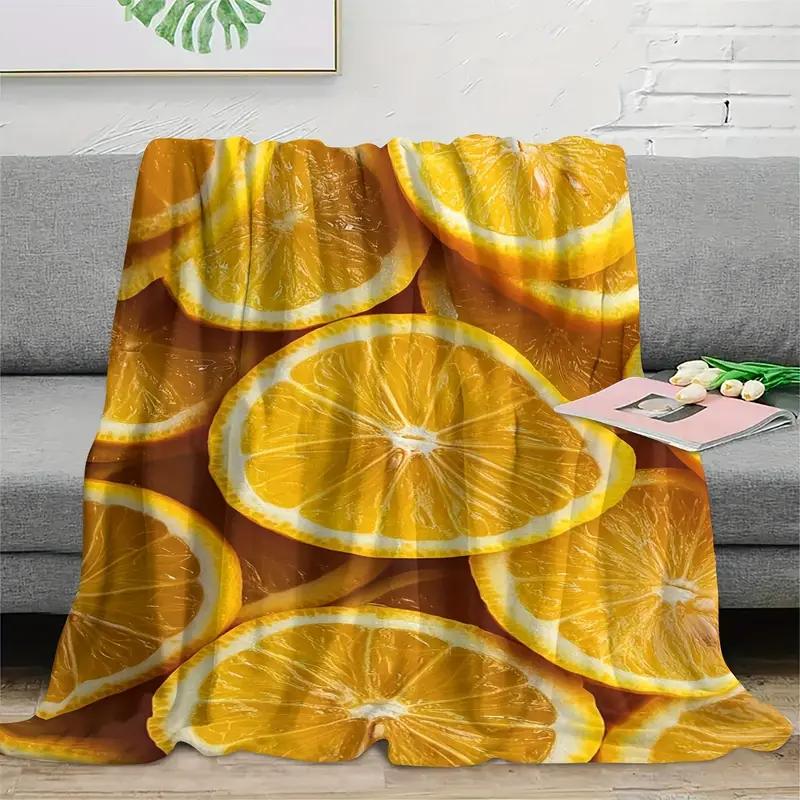 Lemon Pattern Flannel Blanket Light Soft and Warm Suitable for Sofa Travel Bed Family or Friends Halloween Christmas