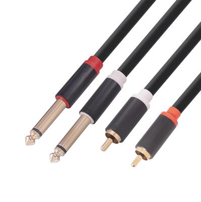 Gold-Plated Dual RCA Male To Dual 6.35mm Audio Cable with Aluminum Alloy Shell and Shielded Wire