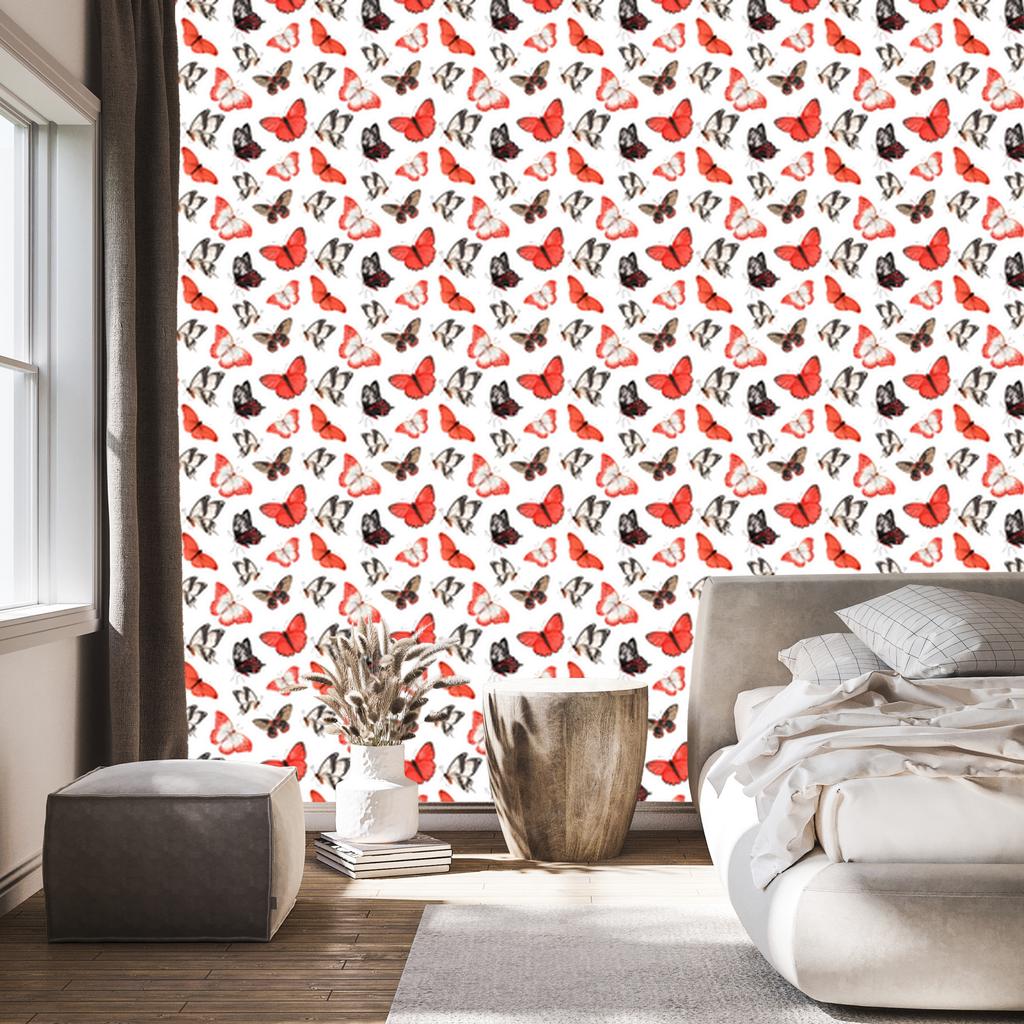 Butterflies Wallpaper White and Coral for Living Room and Bedroom 50x1000