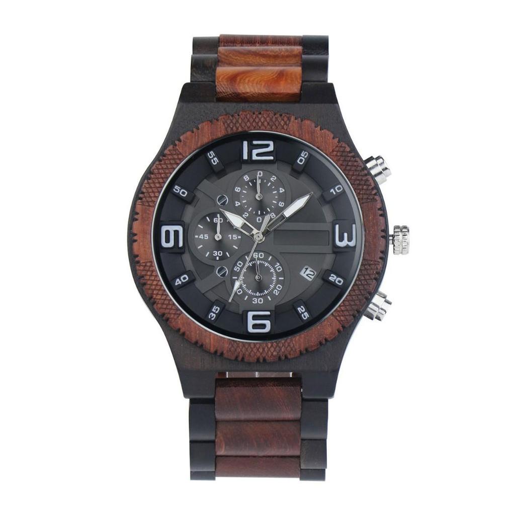 Men's Fashionable Large Dial Wooden Quartz Watch