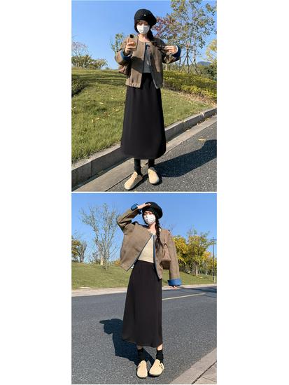Woolen A-Line Umbrella Skirt for Women – Autumn/Winter 2025, Pear-Shaped Merade Color, Elegant Long Half Skirt