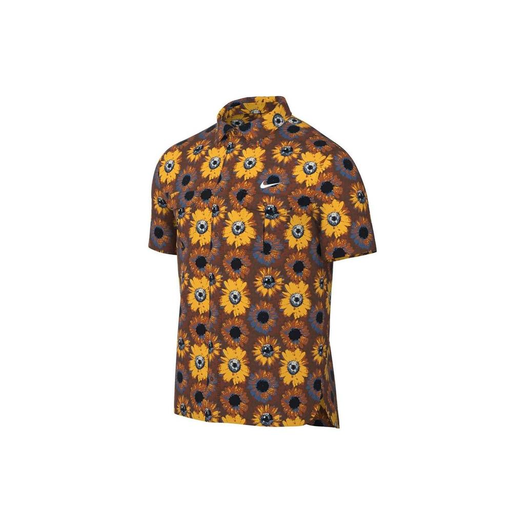 Nike Floral Print Soft Comfortable Button-Up Short Sleeve Shirt Men shirts Brown FD7849-072