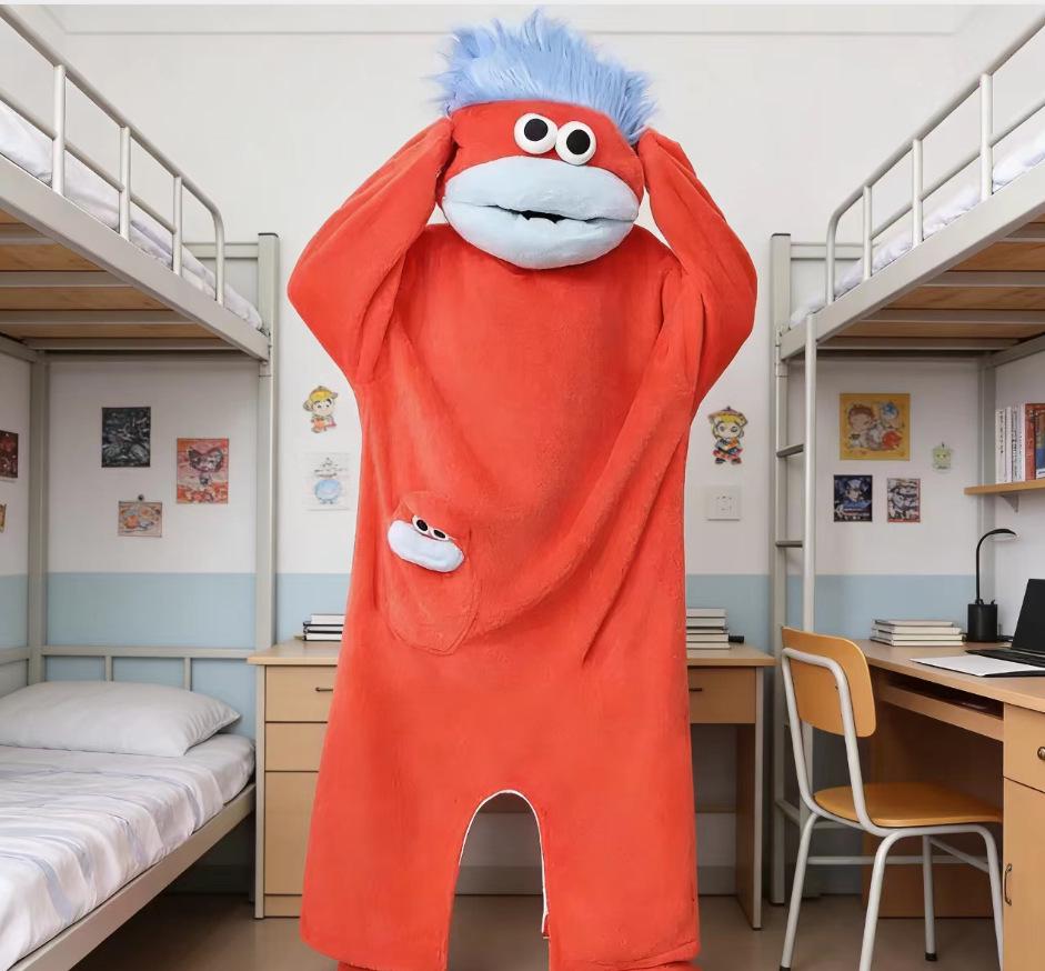 Big Mouth Monster Plush Long Hair Pajamas: Warm Winter Coral Fleece Bathrobe for Couples