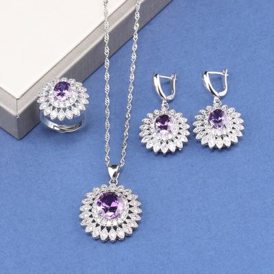 Fine Jewelry For Women Gift Wedding Dress Elegant Luxury Necklace And Clip Earrings Ring Zircon 4-Piece Flower Sets