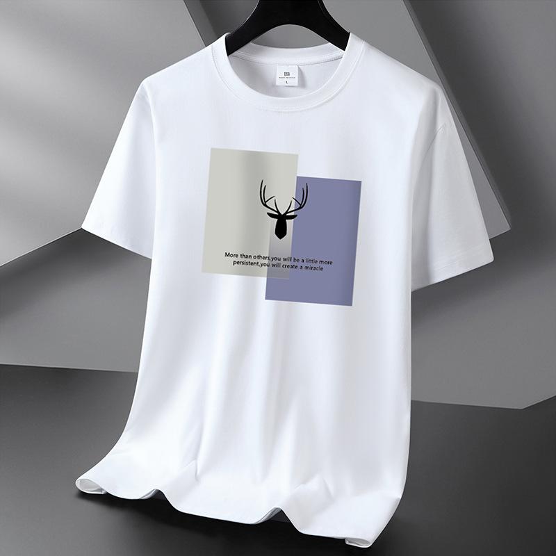 Cotton Men s Fashion Loose Short Sleeve Deer Head Printed Pullover Compassionate T-shirt S