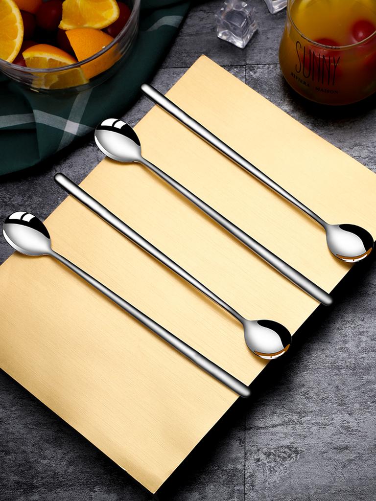 5pcs 304 Stainless Steel Spoons Ice Cream Spoons Long Handle Coffee Spoons Stirring Spoons Kitchen Utensils