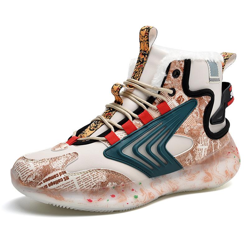 Winter Guochao Northeast cotton shoes wear velvet warm luminous high-top shoes student graffiti sports snow boots men's shoes