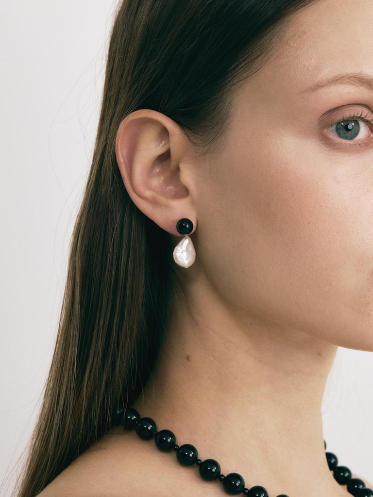 Sosoo Onyx N Natural Pearl Drop Earrings