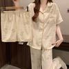 Cloud Cotton Short-Sleeved Three-Piece Pajamas Women'S Summer Soft Cute Rabbit Girl Loose And Comfortable Loungewear
