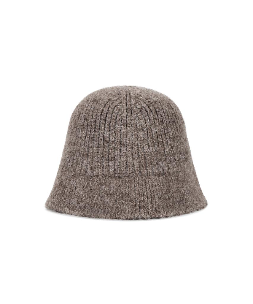 Bajal Va Curved Oval Metal Washed Knit Bucket Hat Brown