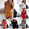 Cotton Solid Color Bodycon Dress With Long Sleeve And High Waist For Women