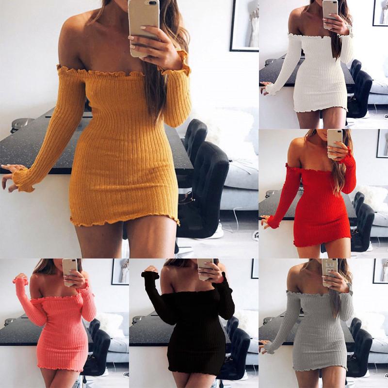 Cotton Solid Color Bodycon Dress With Long Sleeve And High Waist For Women