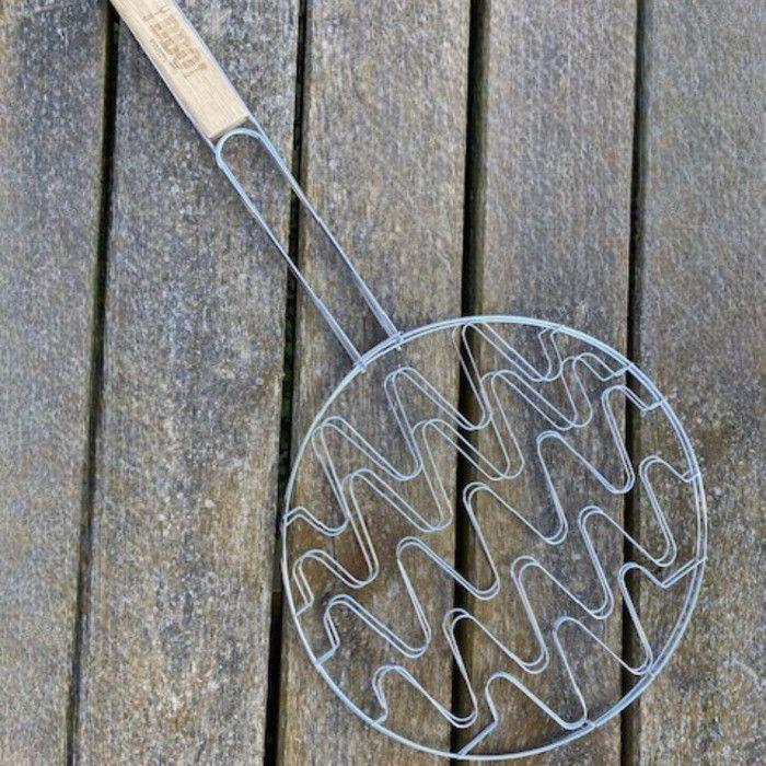 Griglia Doppia Barbecue Rotonda 30 cm in Acciaio Cromato con Manico in Legno