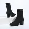 Moda 2025 Nowa Jesień i Zima Edycja Koreańska Wysoki Obcas Obcas Blokowy Kwadratowy Nosek Rękaw z Polaru Elastyczne Botki dla Kobiet