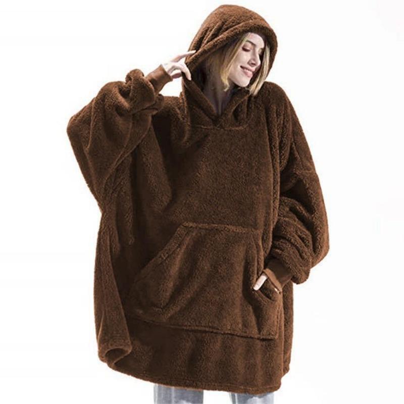 Autumn and Winter Loose Double-sided Fleece Hoodie Thickened Can Be Worn Blanket Couple New Home Service