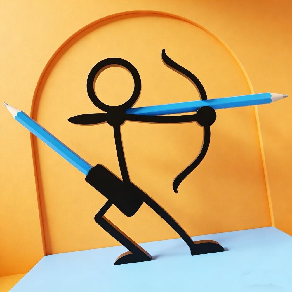 3D Schwarzer Stickman Krieger Stifthalter Plastik Lustige Stiftverzierung 3D Gedruckter Bleistifthalter Schüler