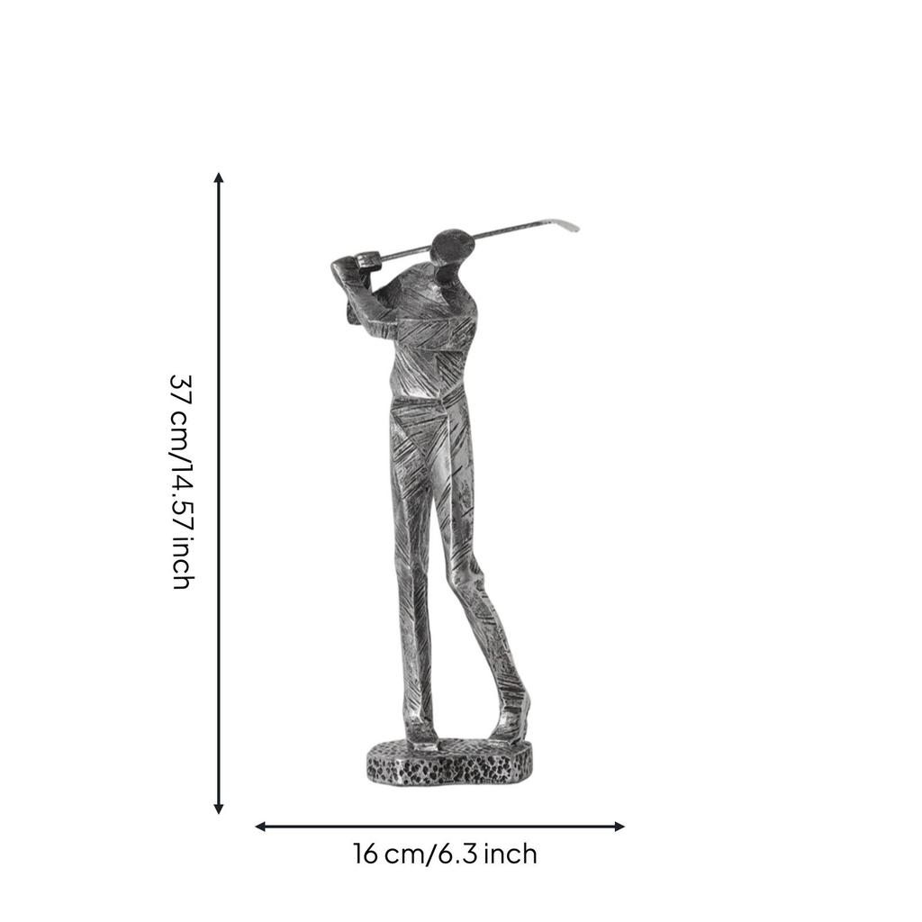 Golfer Statue with Golf Club Silver-Gray Sculpture Stylish for Desk