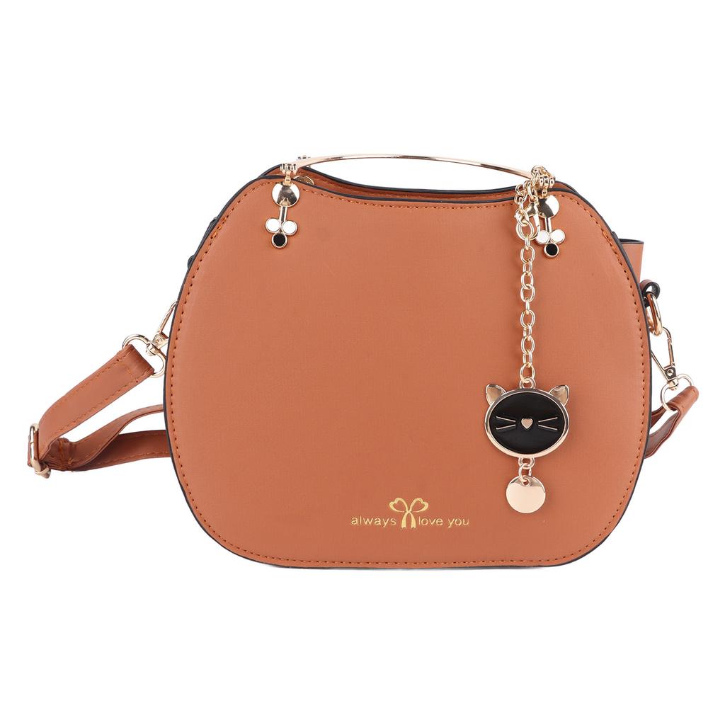 Woman Fashion Handle Bag with Adjustable Straps Cute Animal Pendant Decorations PU Leather Shoulder Bag Deep Yellow