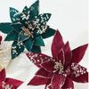 New 25CM Artificial Poinsettia Flower Sequins Glitter Simulation Flowers Sparkling Christmas Glitter Flower New Year Festival