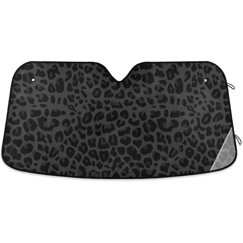 Black Leopard Car Windshield Sun Shade N Animal Skin Print Foldable UV Ray Sun Visor Protector Sunshade To Keep Your Vehicle Cool (55" X 27.6")
