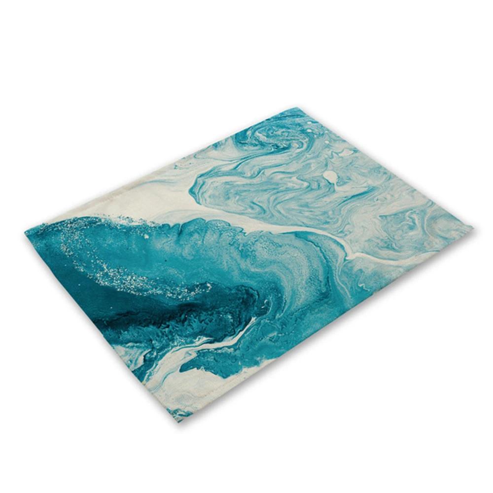 Green Rose Pink Marble Printing Linen Placemat for Dining Table Drink Coaster Home Decor Dining Mat Modern Kitchen Cup Pads