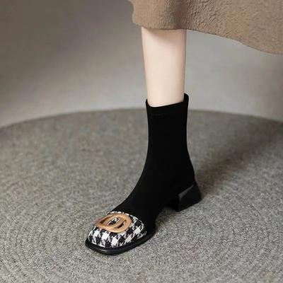Botas Chelsea de tacón medio para mujer, botines gruesos de gamuza, botas con cremallera, botas de tacón para caminar, estilo punk, cálidas, para invierno 2024
