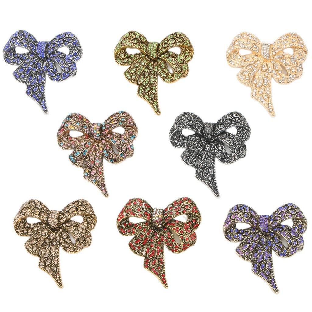 Vintage Alloy Water Diamond Butterfly Bow Brooch For Women Fashion Accessory