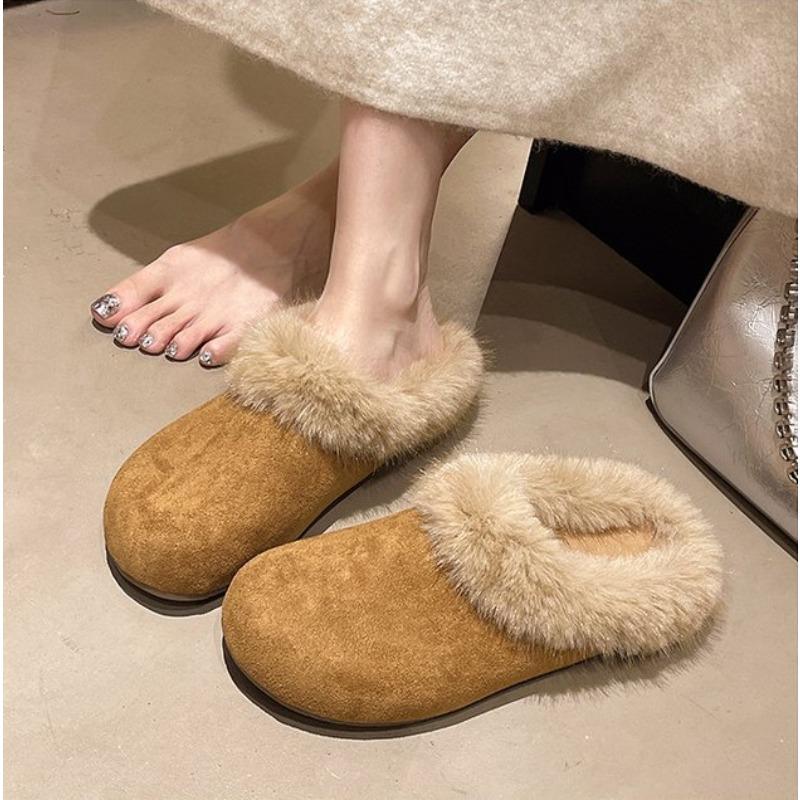 Suede bag head half slippers women's new winter velvet non-slip one-pedal cotton shoes fluffy shoes home