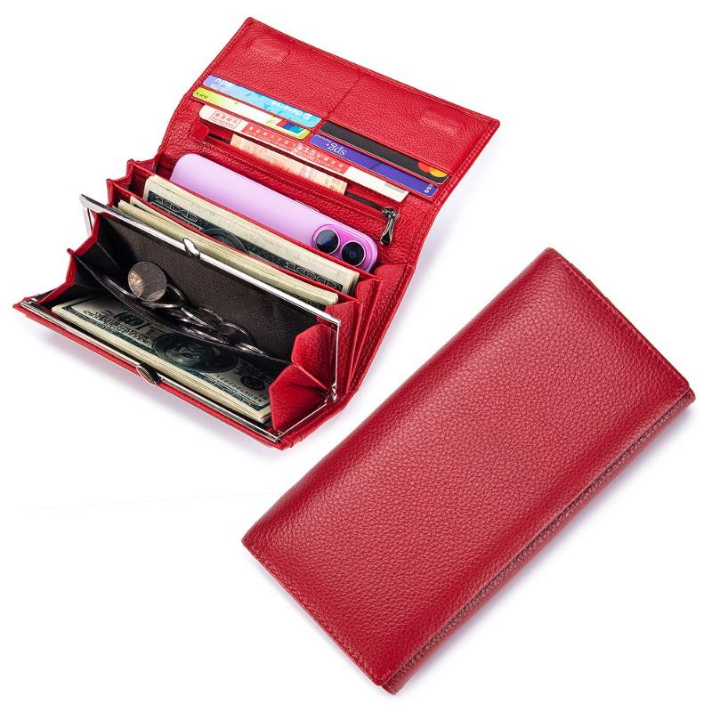 New Women's Long Wallet, Leather Wallet, Large Capacity, Retro Clip, Mobile Phone Bag, Multi-function Clutch Bag.
