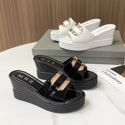 Fashion High Heels Slippers Women Wedding Shoes Summer 2025 White Black Platform Wedges Slides Ladies Beach Slippers