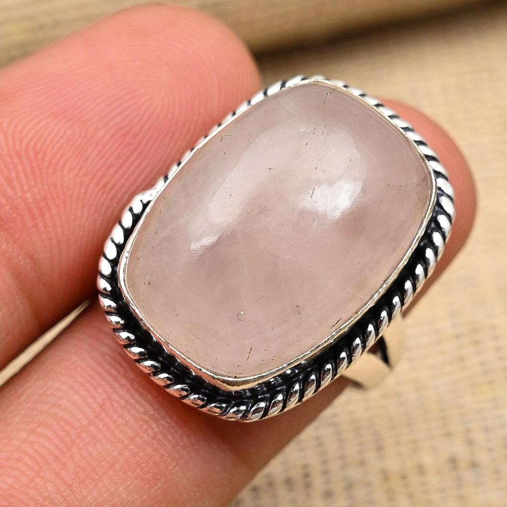 Håndlaget 925 sterlingsølvring med rosenkvarts til Thanksgiving