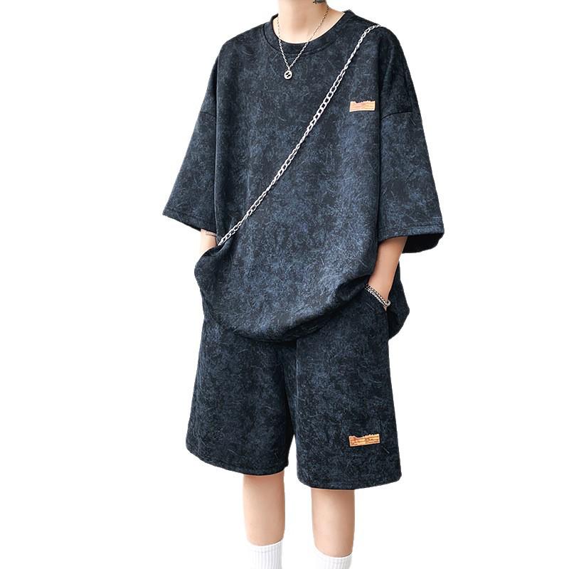 Men's Tie-Dye Heavyweight Two-Piece Casual Sports Set: Short-Sleeve T-Shirt & Shorts 