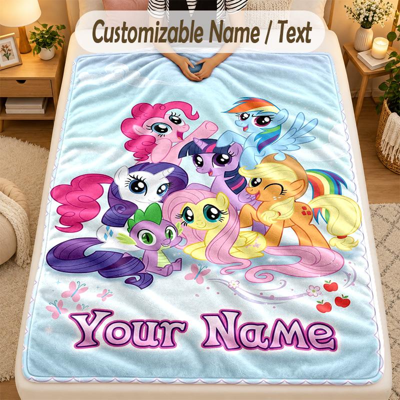 Flannel BlanketMy Little Pony Custom Name Text Personalized Soft Warm Throw Blanket Home Decor Gift