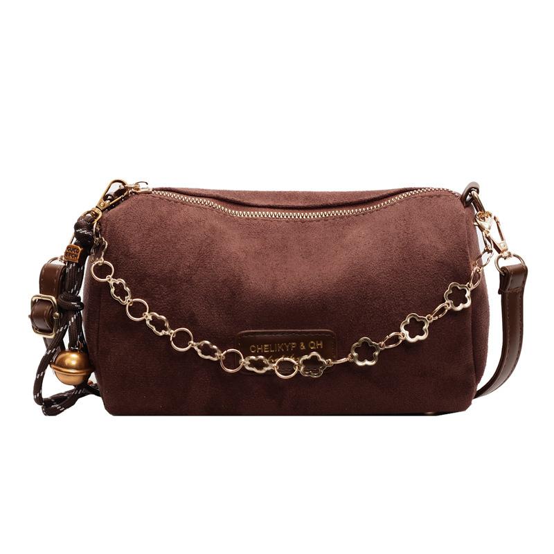 

Niche design high-end fashion bag women s spring new chain messenger bag single shoulder underarm bag round barrel bag темно-коричневого кольору