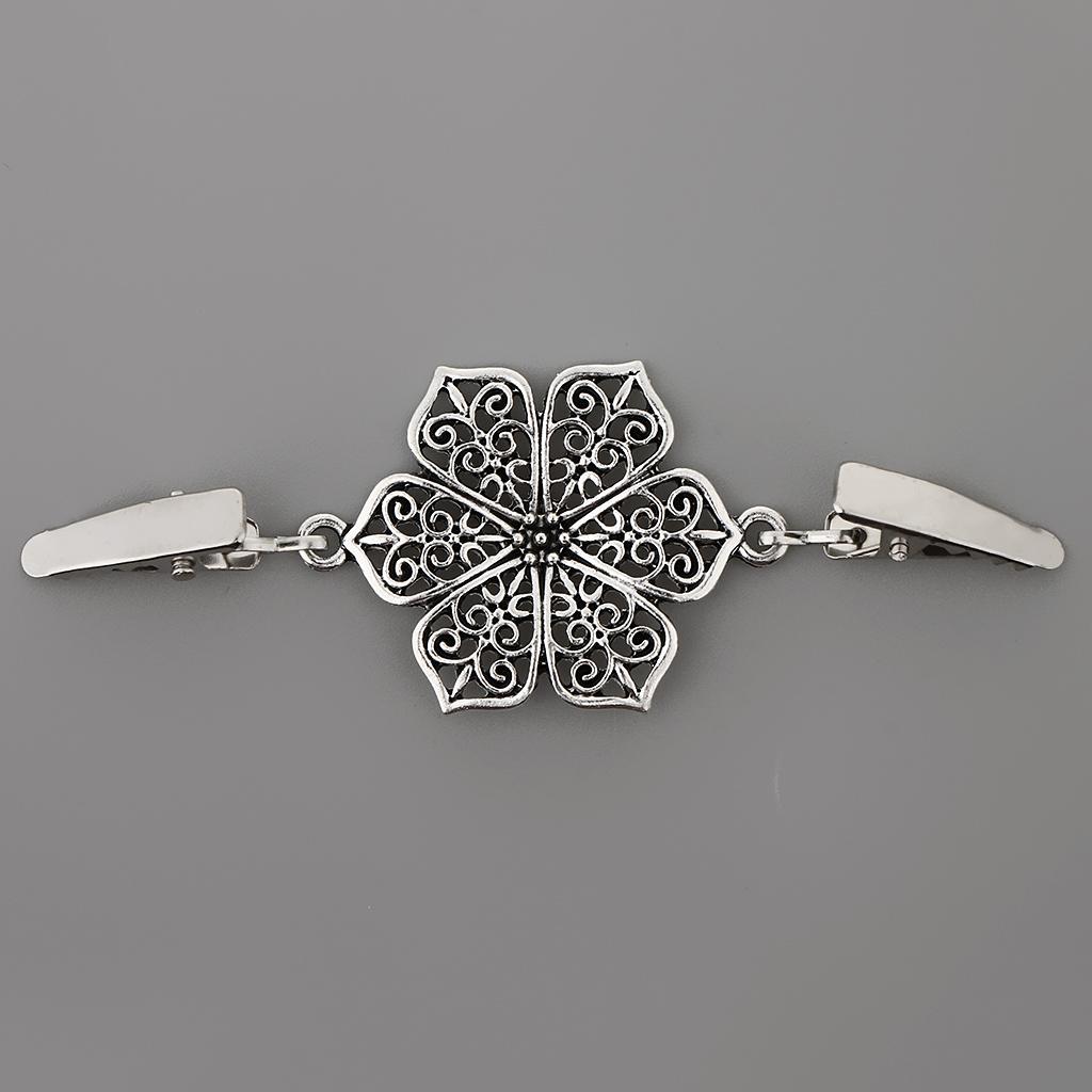 Floral Alloy Cardigan Clip Shawl Collar Brooch Sweater Guard Holder for Women Blouses Shirts and Dresses