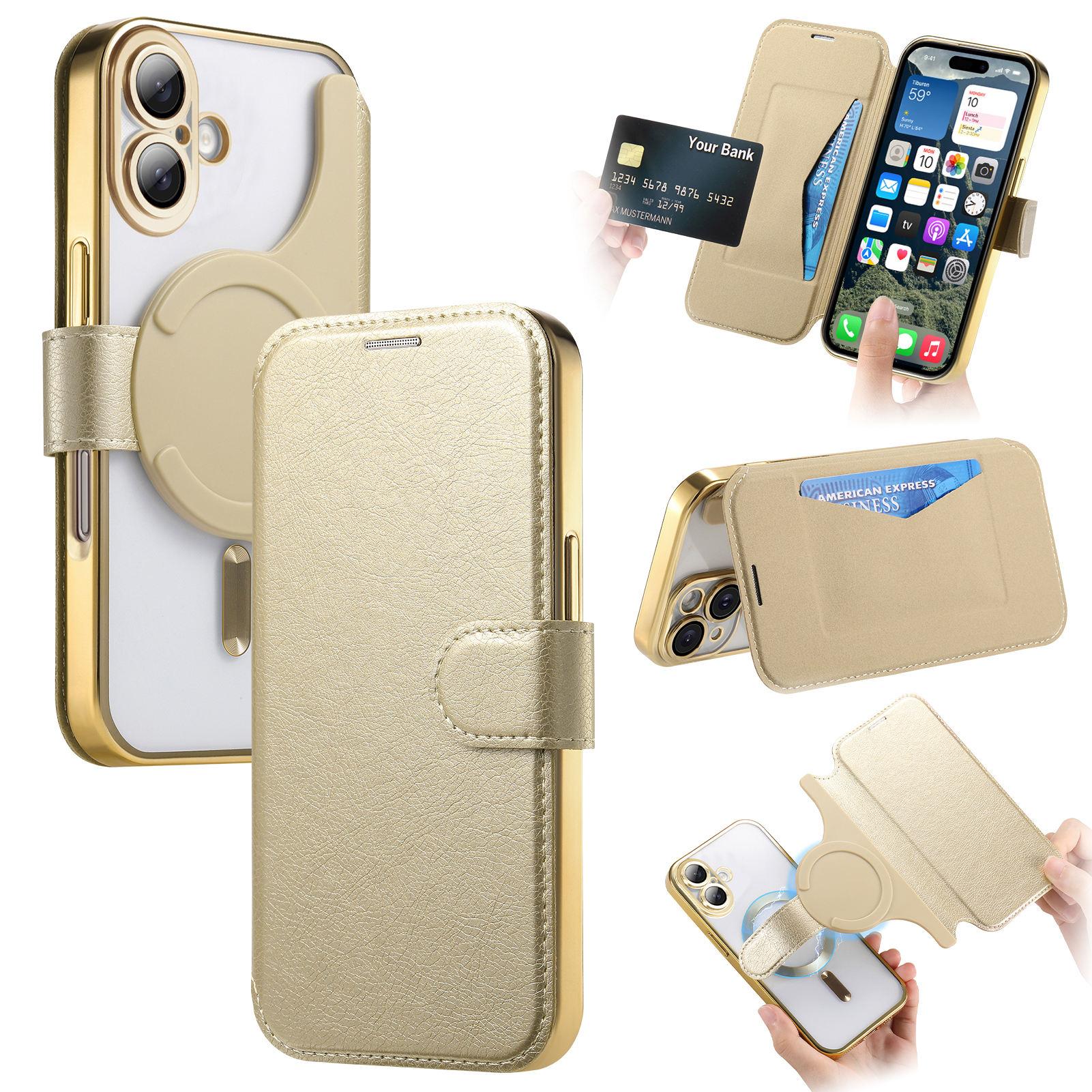

For iPhone 17 Case Compatible with MagSafe Detachable Leather Phone Cover with Lens Film