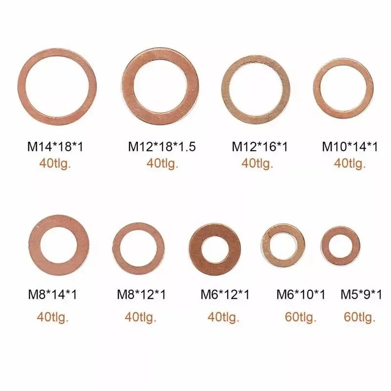 100 adet//kutu Bakır Pul O Halka Contaları Düz Halka Conta Takımı Çeşitli Araba Enjektörleri İçin Bakır Sızdırmazlık Halkaları Yağ Boşaltma Tapası