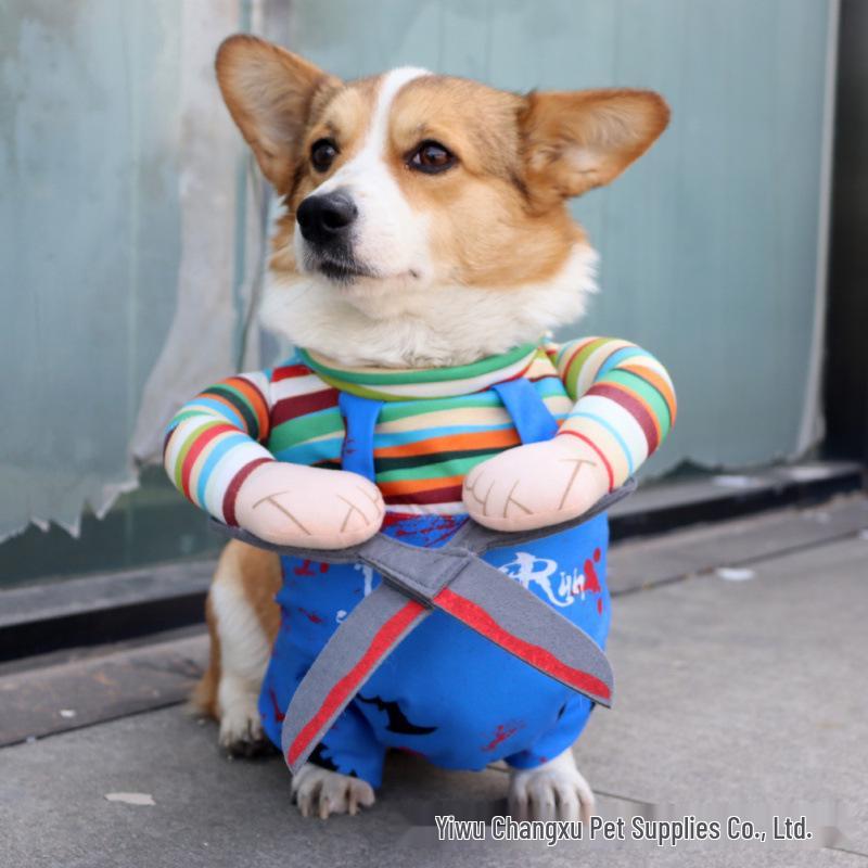 Deadly Doll Pet Costume: Halloween Dog Outfit with Knife Dagger for Puppies