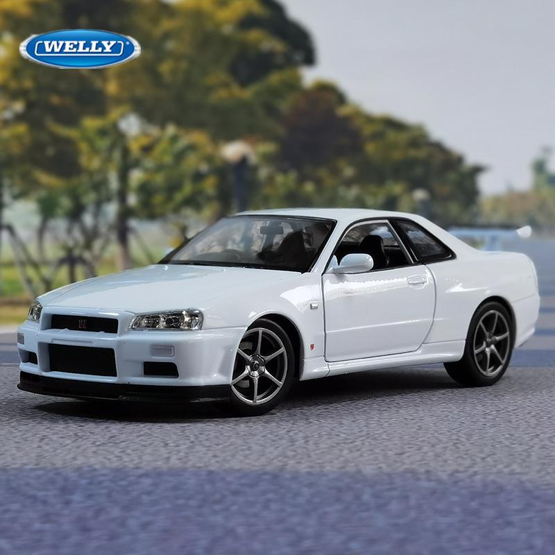 Welly 1/24 Nissan Skyline GTR R34 Alloy Sports Car Model Diecasts Metal Racing Car Vehicles Model Simulation Childrens Toys Gift