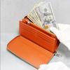 [Revetta] Stingray Leather Long Wallet with Round Zipper, Stingray and Galuchat Pattern, Orange Genuine Leather with Orange Leather Interior [195stw]